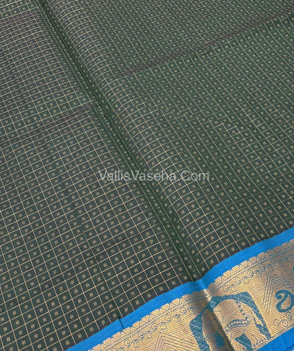 Semi Silk Cotton Saree - Green With Blue Shade - VVSSC006