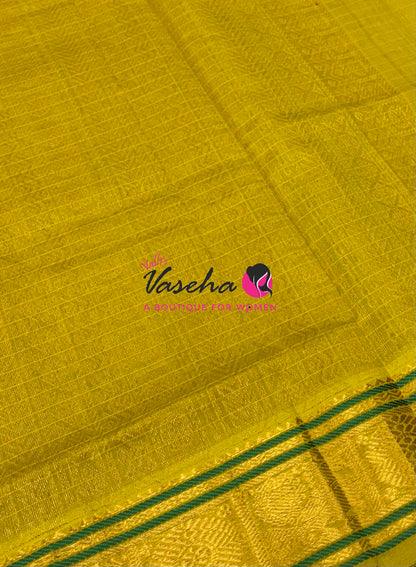 Pure Silk Cotton Saree - Blue With Yellow Shade - Lakshadeepam Design - VVPLD001