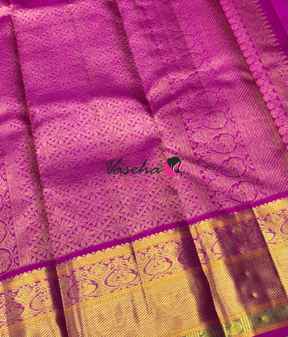 Pure Vintage Korvai Kanchipuram Silk Saree - Grey With Pink - VVPS099