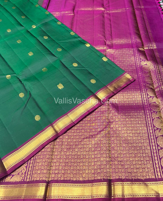Pure Kanchipuram Silk Saree - Green & Purplish Pink Combo - VVPS011