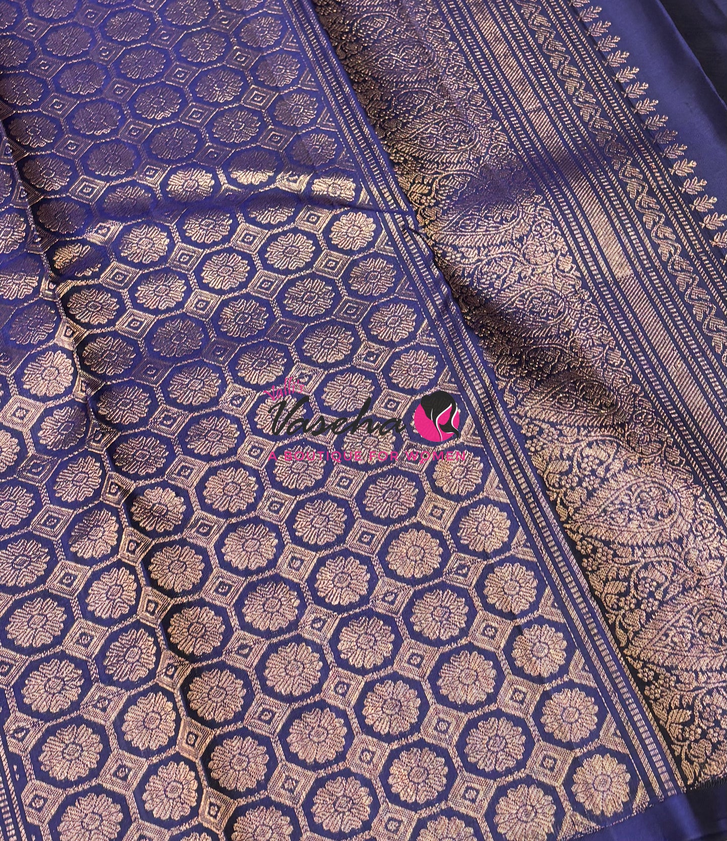 Pure Kanchipuram Silk Saree - Half & Half - Grey with Blue Shade - VVPS064