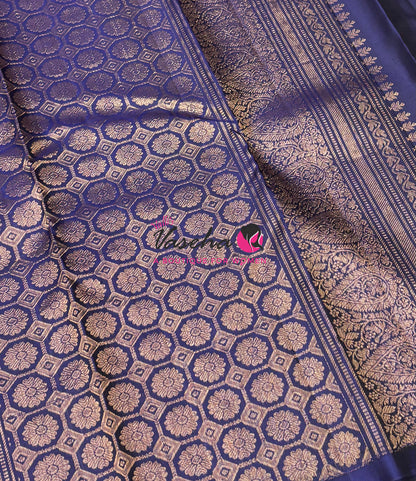 Pure Kanchipuram Silk Saree - Half & Half - Grey with Blue Shade - VVPS064