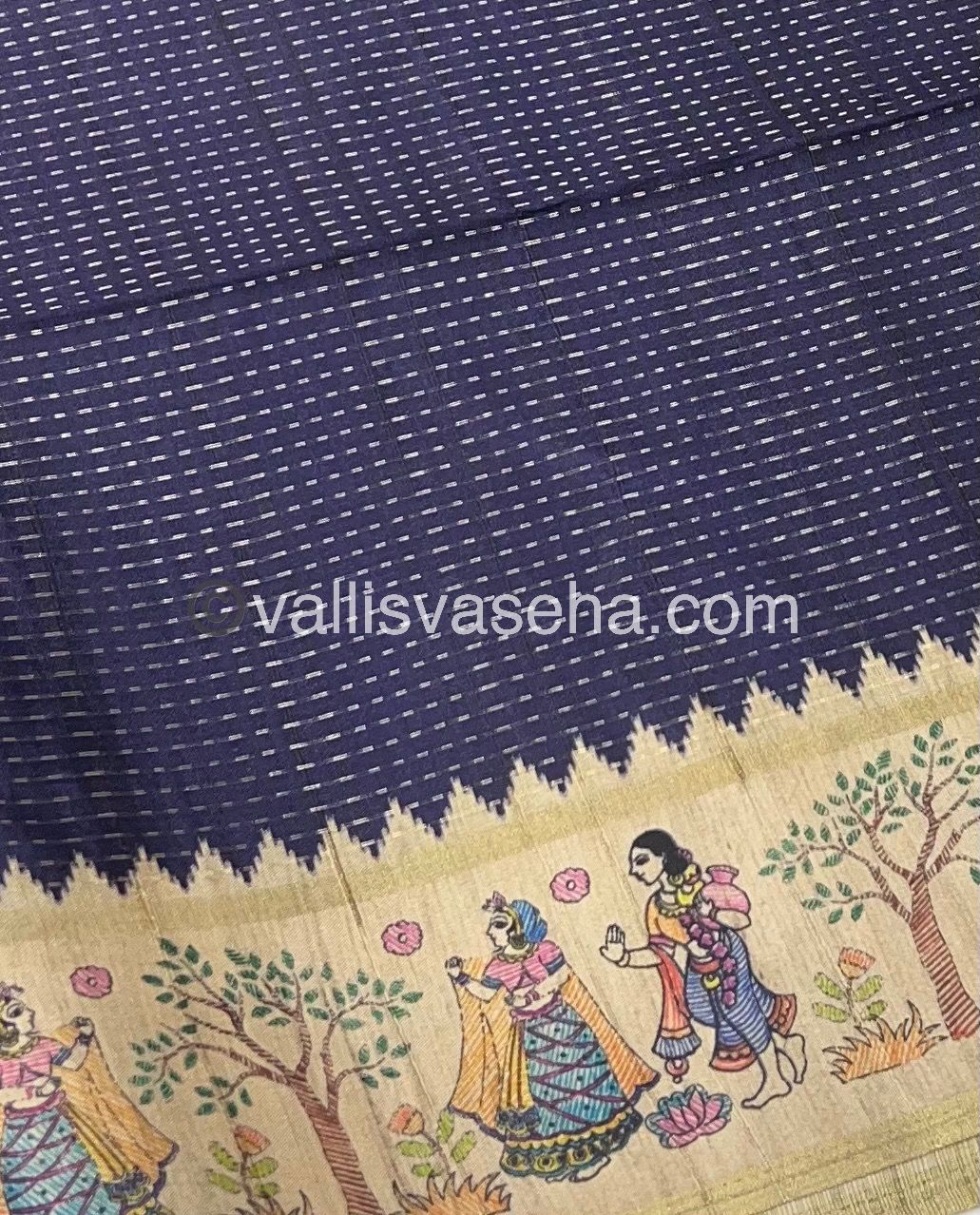 Semi Tussar Silk - Vairavoosi Design - Violetish Blue & Cream Shade - VVSTS030