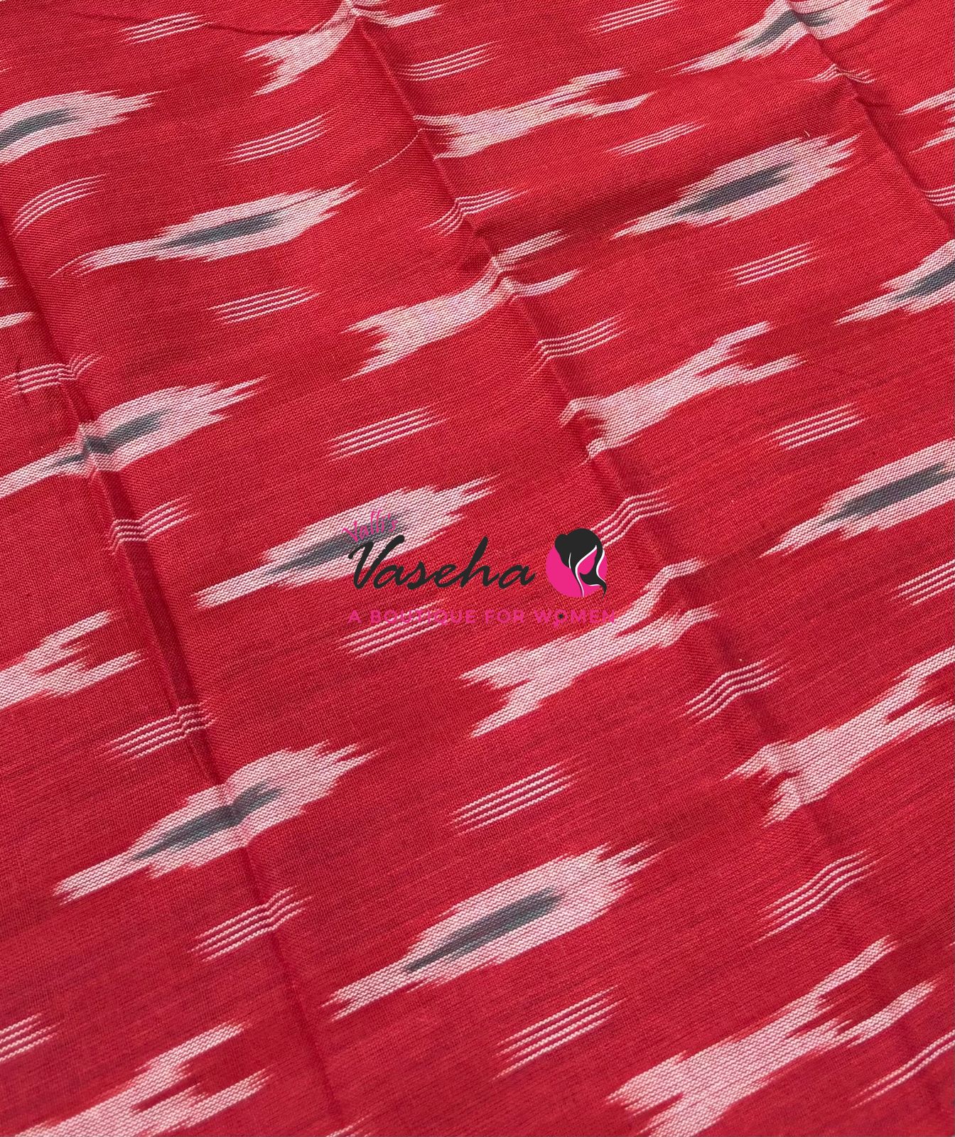 Double Ikkat Pure Cotton Saree -  Blue With Red  - VVIKS002