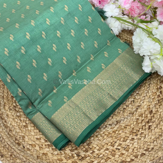 Semi Tussar Silk - Grand Pallu  - Pista Shade - VVSTS021