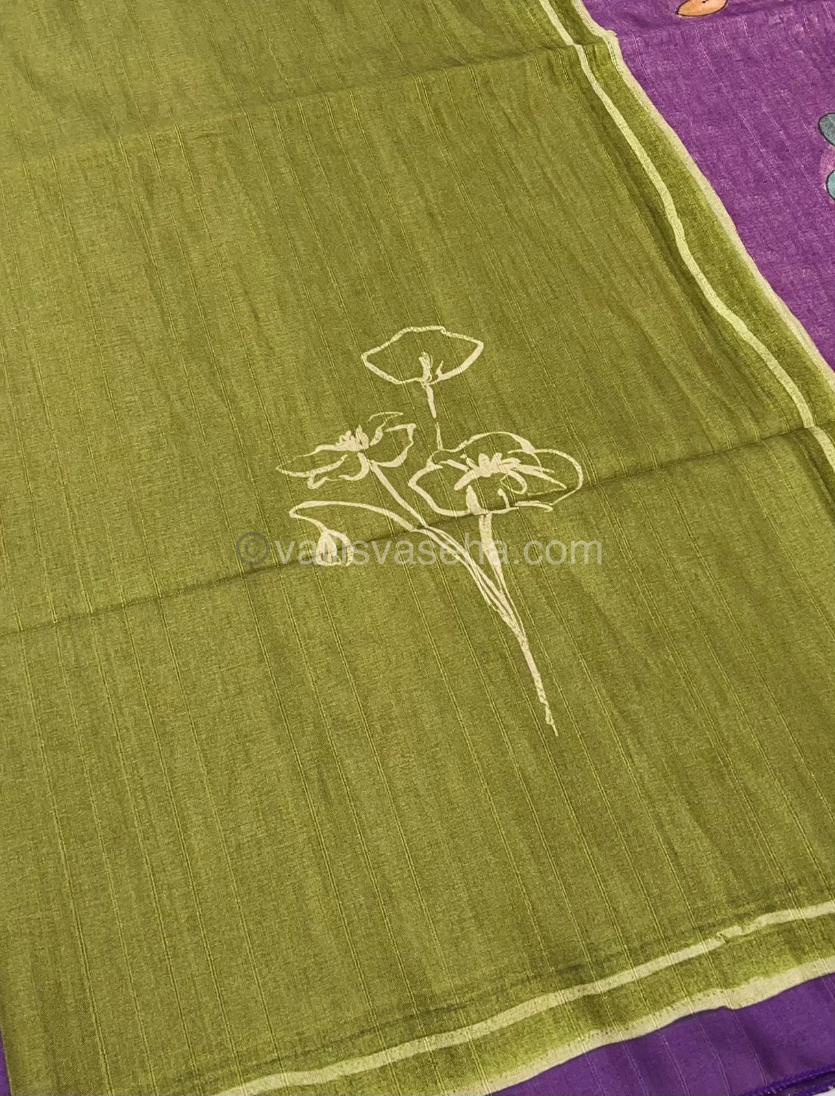 Semi Tussar Saree - Green with Purple Combo -  VVSTS003