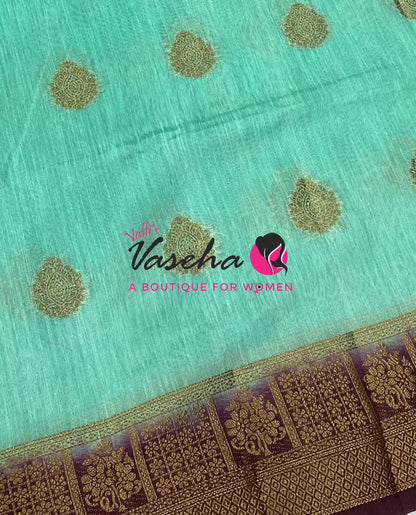 Semi Jute Silk Saree - Blue With Maroon Shade- VVSJS002