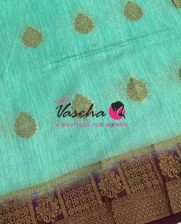 Semi Jute Silk Saree - Blue With Maroon Shade- VVSJS002