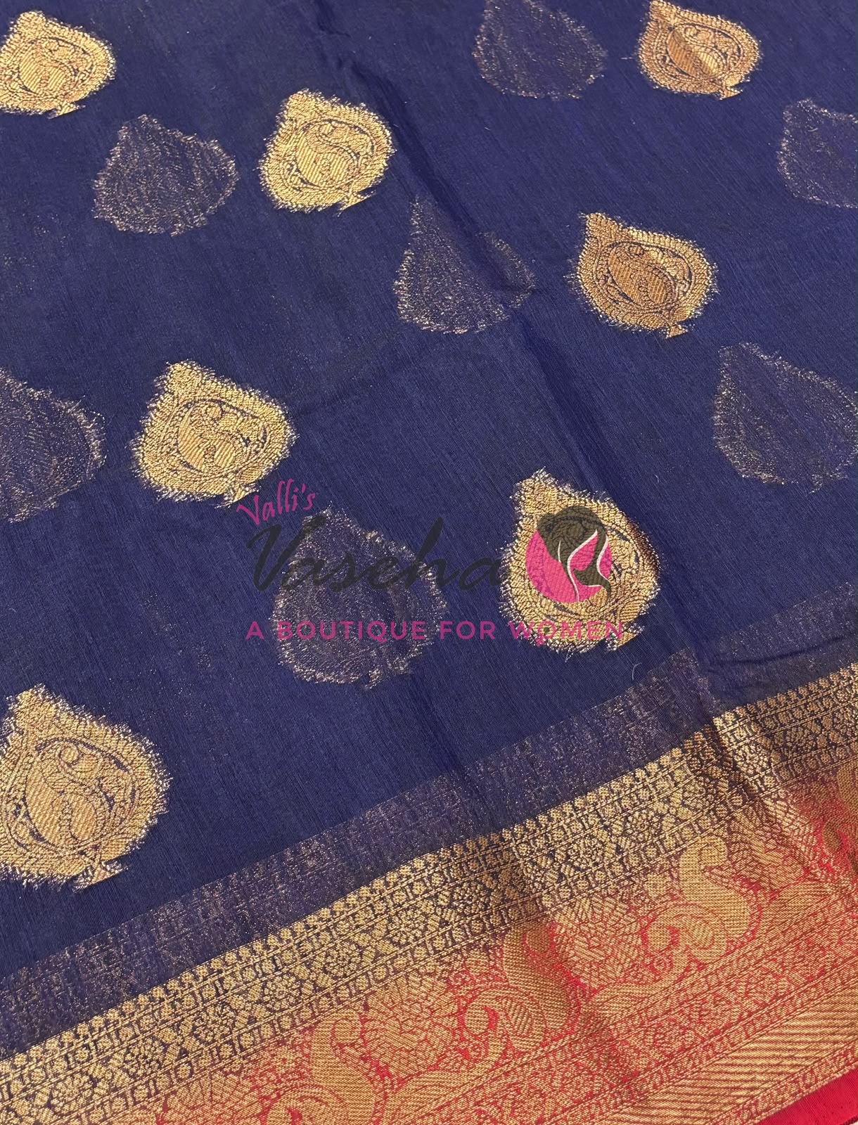 Bamboo Silk Saree- Blue with Red Shade - VVBSS013