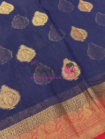 Bamboo Silk Saree- Blue with Red Shade - VVBSS013