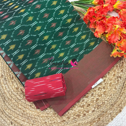 Ikkat Mercerised Cotton Saree - Single Ikkat - VVIKS001