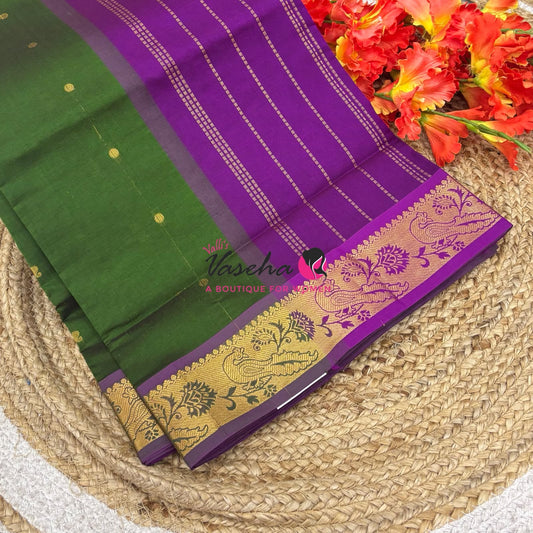 Semi Silk Cotton Saree - Small Round with Zari Butta  -  VVSSC014