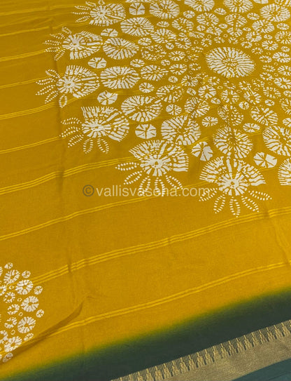 Muslin Georgette Saree - Yellow with Green - VVMGS001