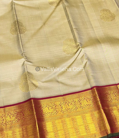 Pure Vintage Korvai Kanchipuram Silk Saree - Cream & Maroon Combo - VVPS006