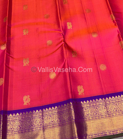 Pure Kanchipuram Silk Saree - Peachish Pink & Purple Shade  - VVPS022