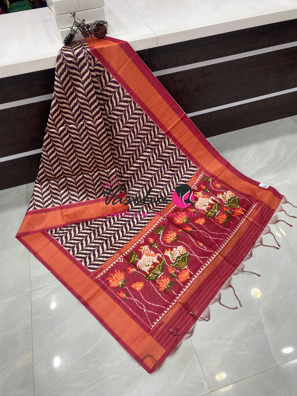 Art Tussar / Art Silk - Wine  & Maroon Shade - VVATS006