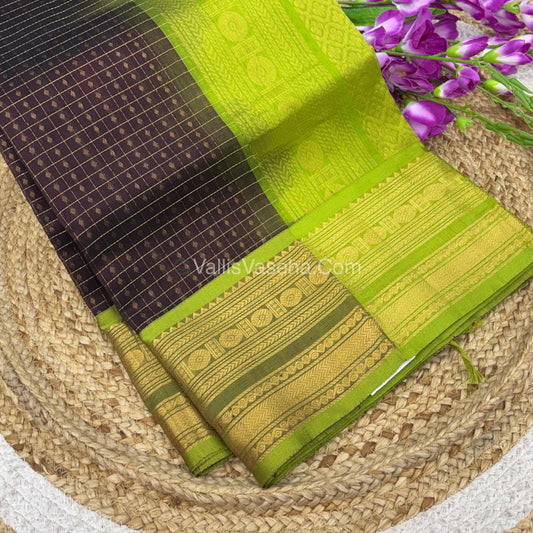 Pure Silk Cotton Saree | Brown With Green Shade |Lakshadeepam Design VVPLD002
