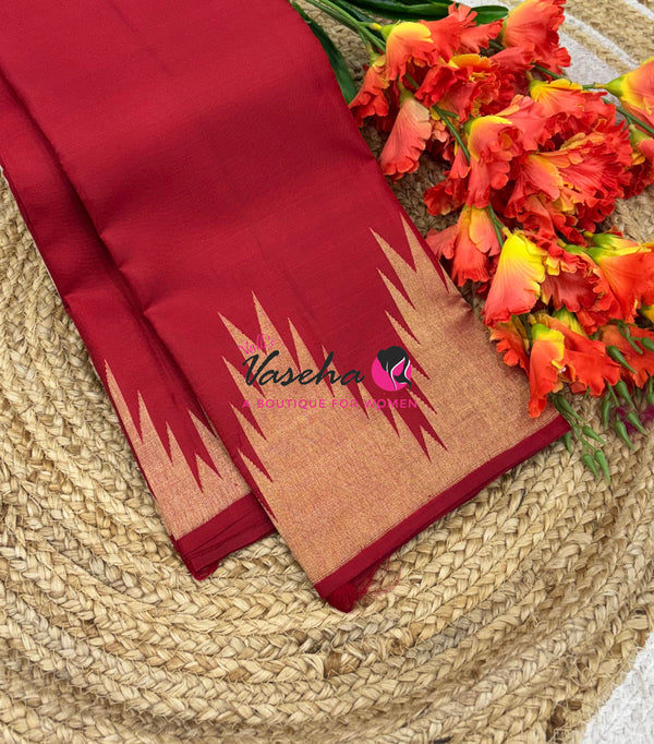 Pure Vintage Kanchipuram Silk Saree  - Thalampoo - Red Shade VVPS019