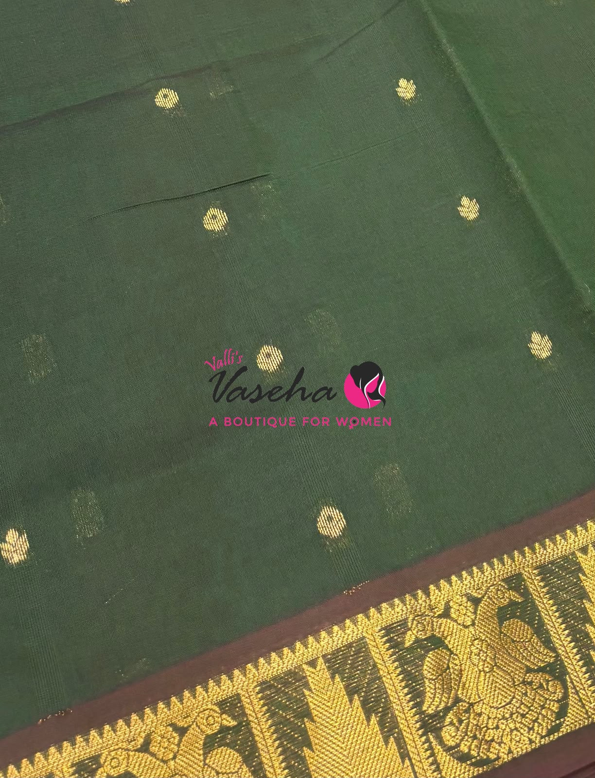 Semi Silk Cotton Saree - Small Zari Butta  - Retta Mayil Border- VVSSC015