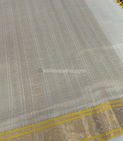 Pure Silk Cotton Saree - Yellow With Cream - Lakshadeepam Design - VVPLD001
