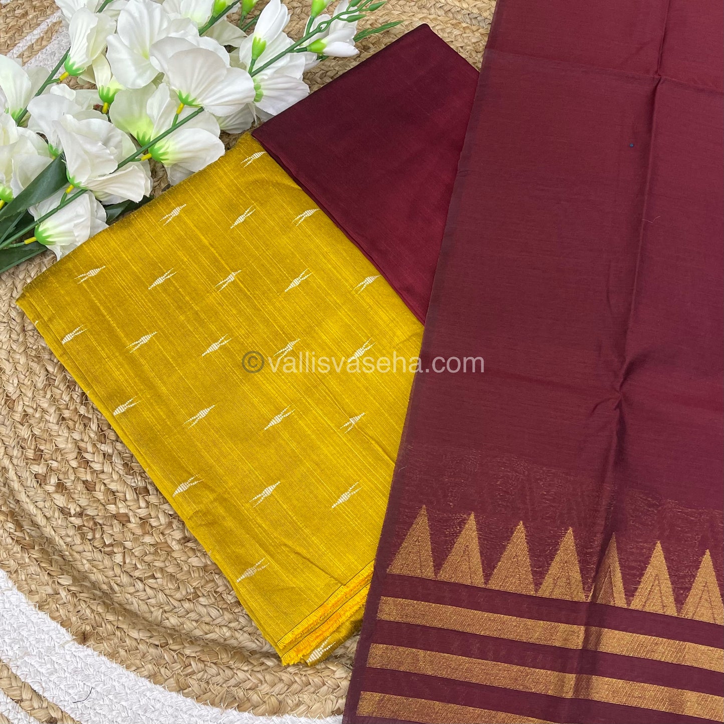 Unstitched Salwar Material -Raw Silk - Orange with Green Shade - VVUSM004