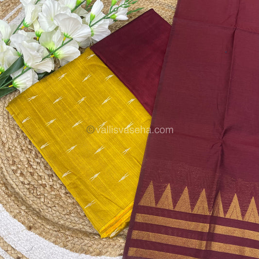 Unstitched Salwar Material -Raw Silk - Orange with Green Shade - VVUSM004