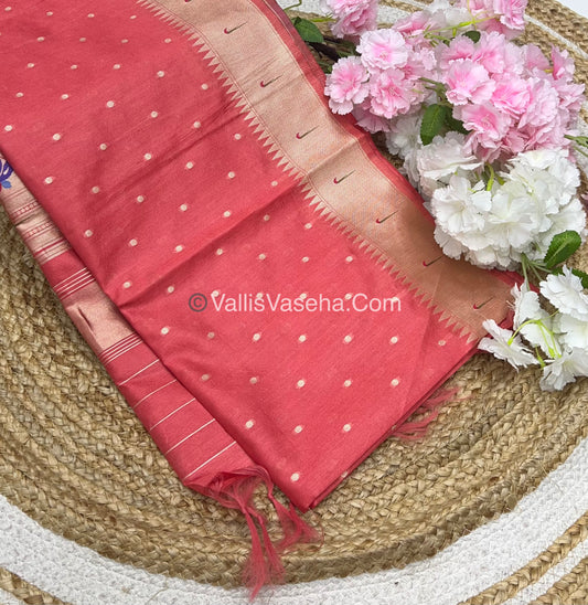 Semi Raw Silk - Paithani Design Weaving - Peach Shade - VVRS005