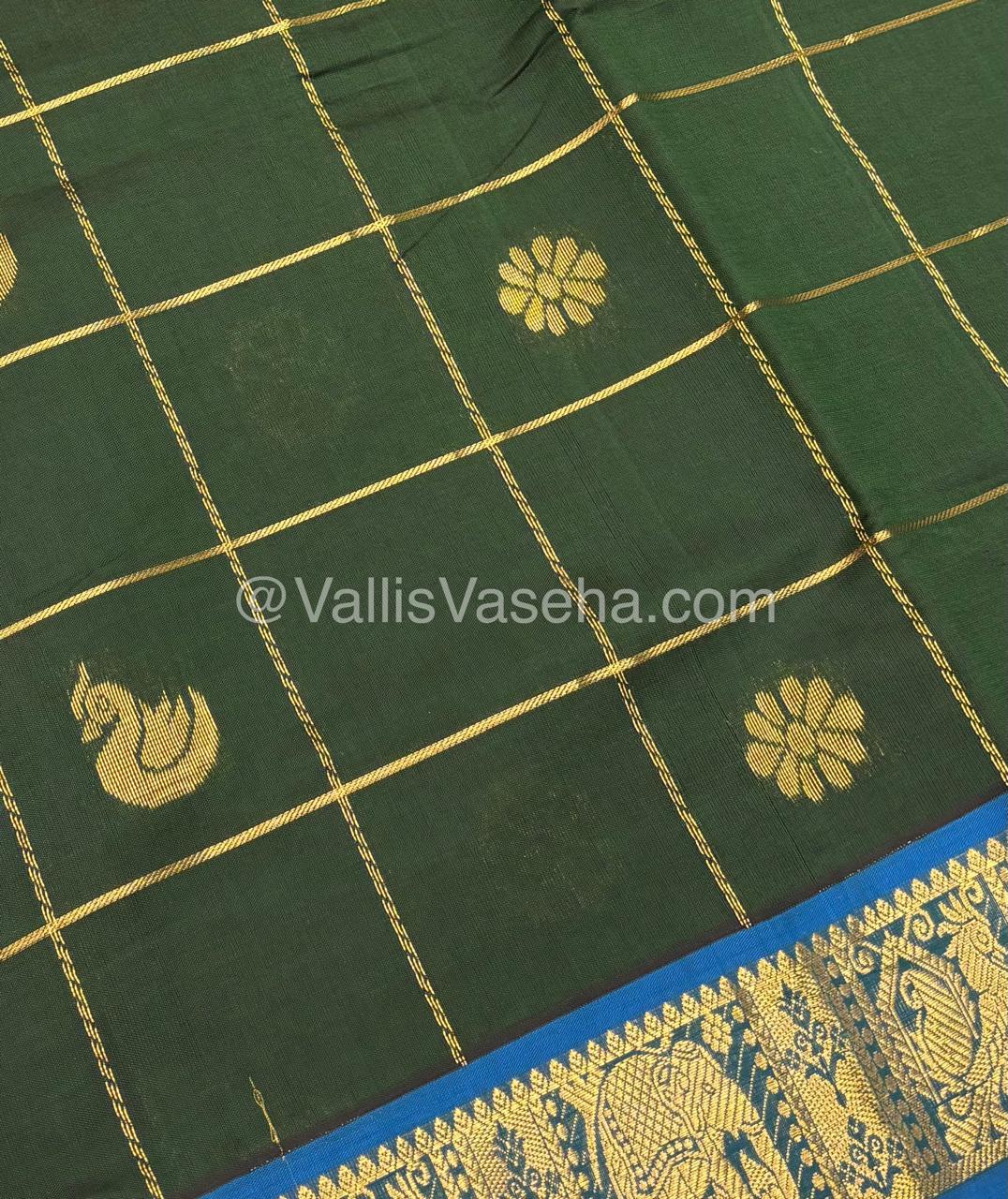 Semi Silk Cotton Saree - Dark Green  with Blue shade - VVSSC002