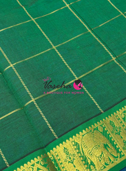 Semi Silk Cotton Saree - Checked Pattern with Butta  - VVSSC013
