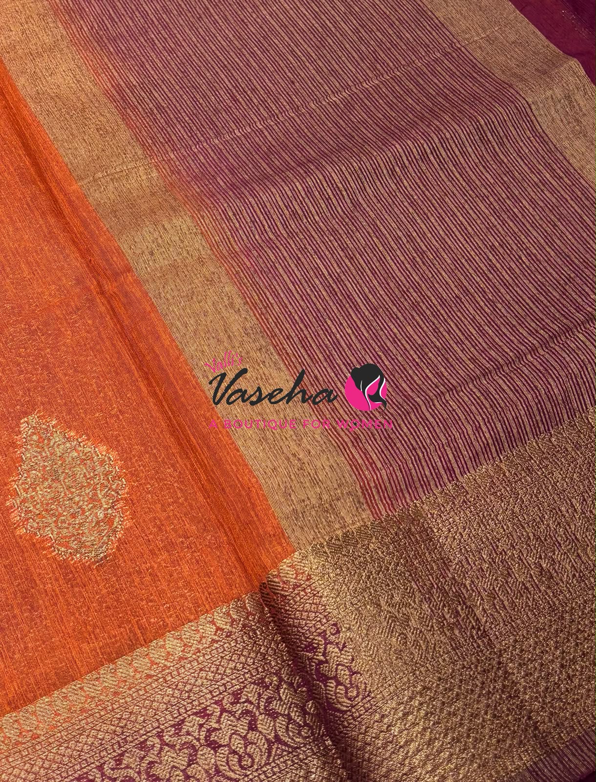 Bamboo Silk Saree - Rust Orange with Maroon Shade - VVBSS018