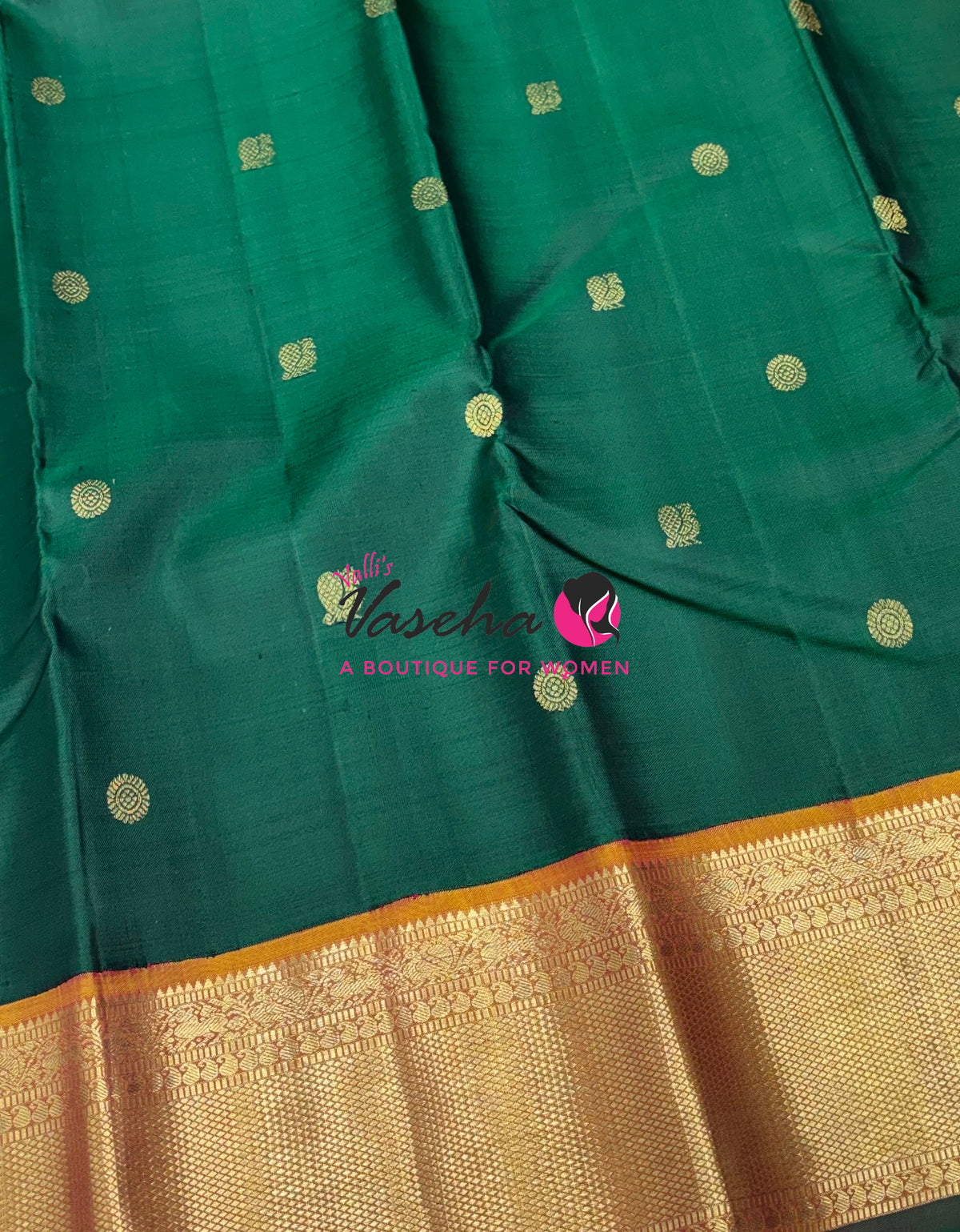 Pure Vintage Korvai Kanchipuram Silk Saree - Green With Mustard Yellow - VVPS046