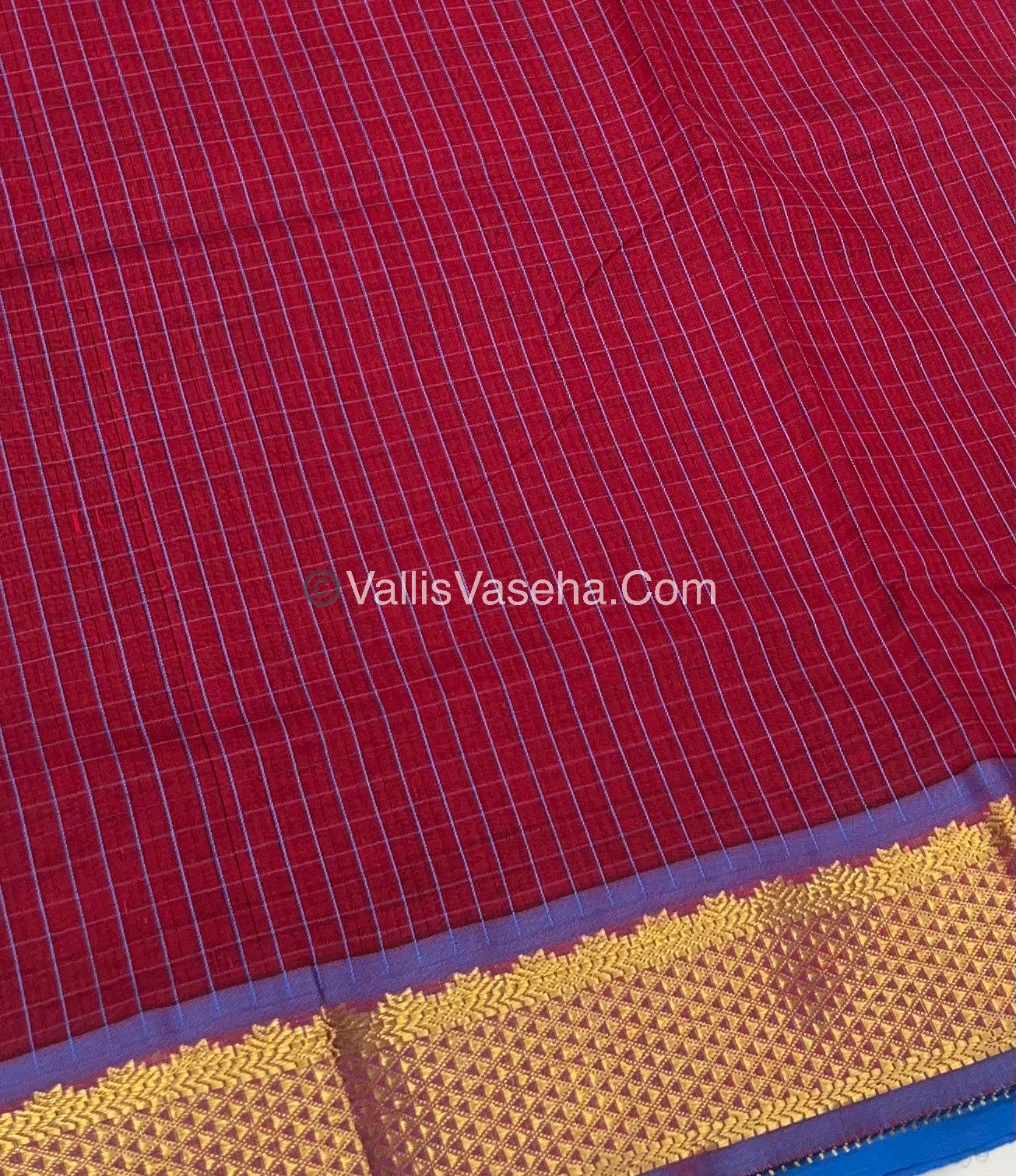 Semi Silk Cotton Saree - Maroon With Blue Shade - VVSSC004