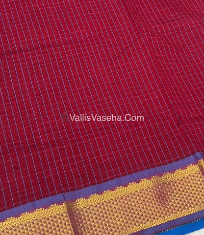 Semi Silk Cotton Saree - Maroon With Blue Shade - VVSSC004