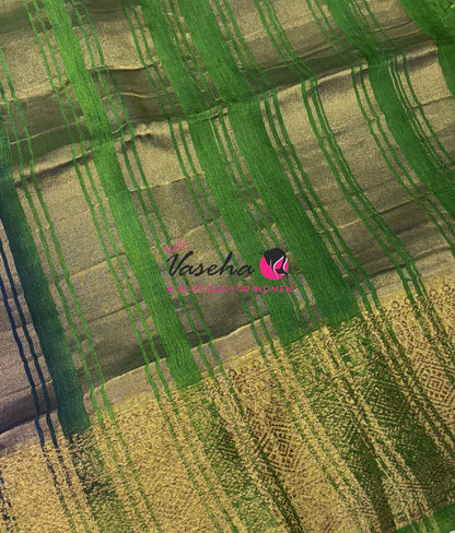 Semi Jute Silk Saree - Blue With Green Shade- VVSJS001