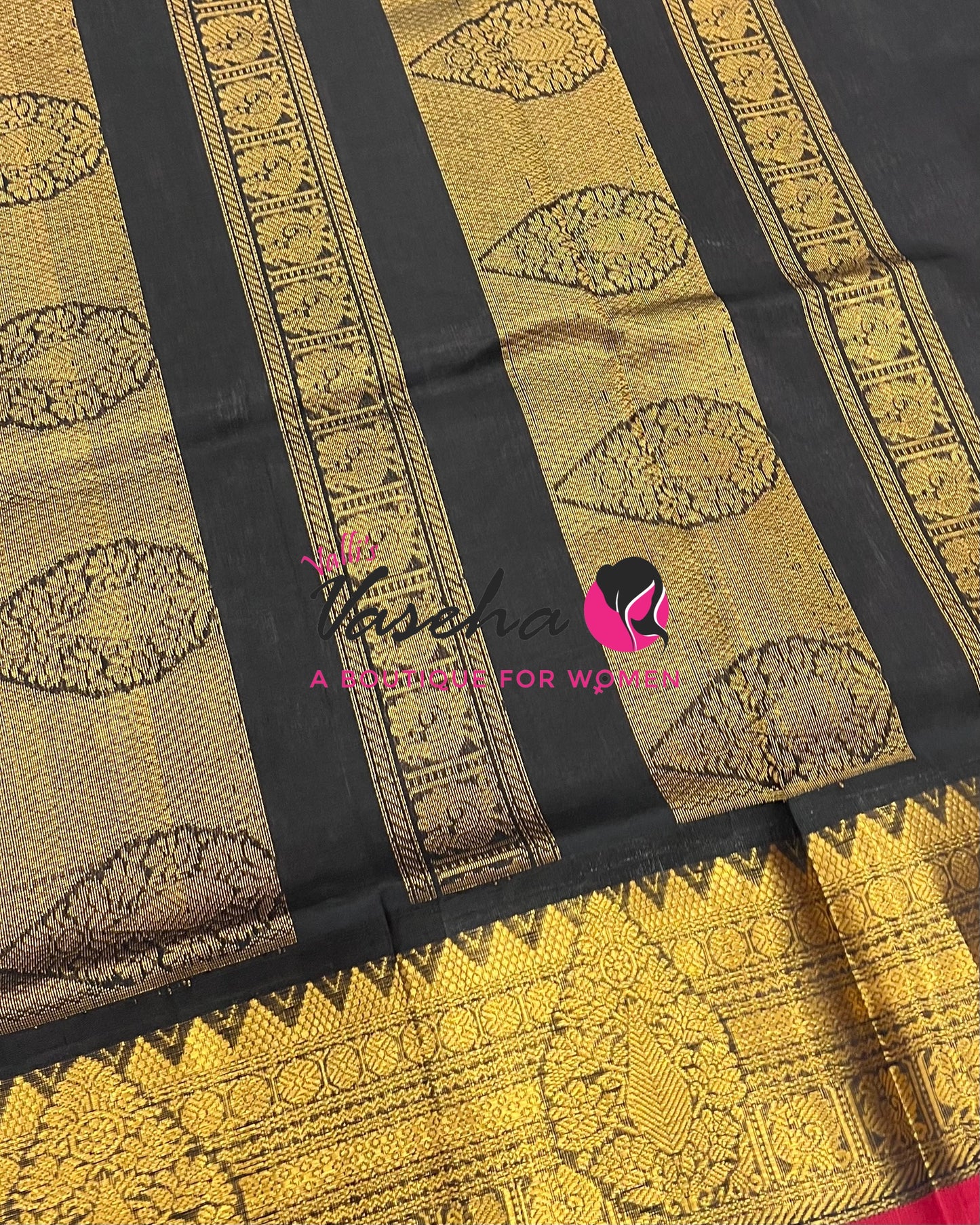 Pure Korvai Silk Cotton - Light, Pink With Black Shade VVKSC019