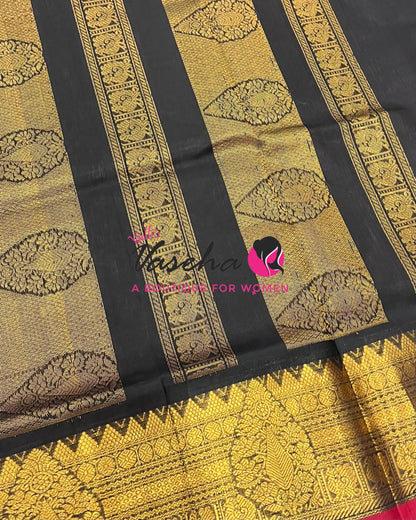 Pure Korvai Silk Cotton - Light, Pink With Black Shade VVKSC019