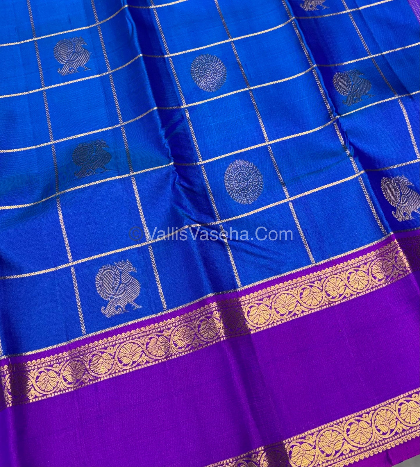 Pure Kanchipuram Silk Saree - Blue With Purplish Pink Combo - VVPS027