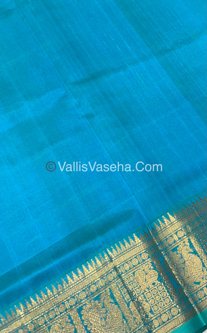 Pure Silk Cotton Saree - Mayil & Chakkaram Design - Royal Blue With Blue Combo -VVMC003