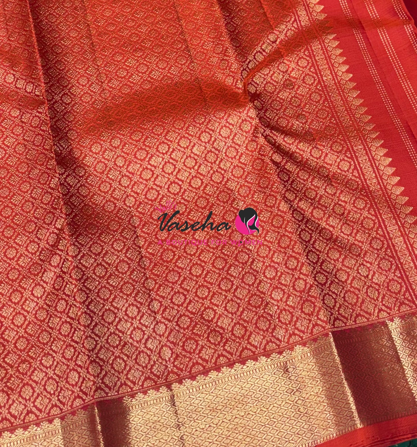 Pure Kanchipuram Silk Saree - Vairavoosi Design  - Peachish Red Shade  - VVPS087