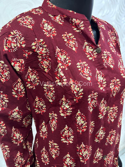 Slub Cotton -  Printed Kurti -  A - Line Cut - VVALK002