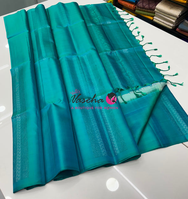 Pure Soft Silk Saree - Border Less - Turquoise Blue Shade - VVPSS081