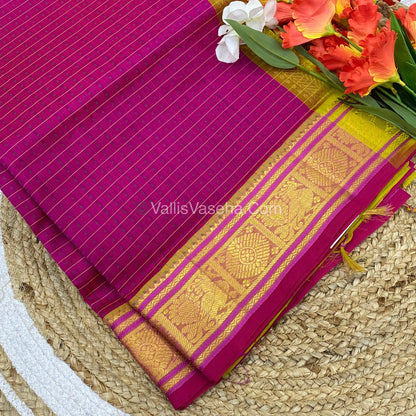 Pure Silk Cotton Saree - Pink with  Yellow - Lakshadeepam Design - VVPLD001