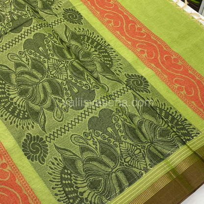 Handloom South Cotton Saree - Green shade - VVSCS001