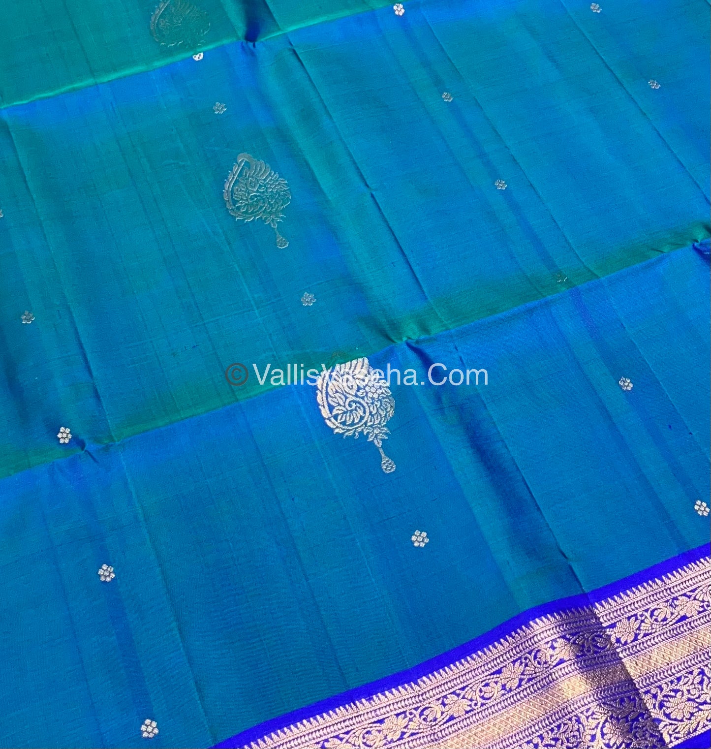 Pure Soft Silk Saree - Blue To Blue - Velum & Mayilum - Kanchi Border - VVPSS015