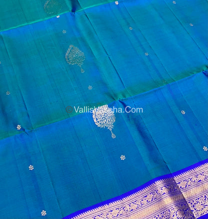 Pure Soft Silk Saree - Blue To Blue - Velum & Mayilum - Kanchi Border - VVPSS015