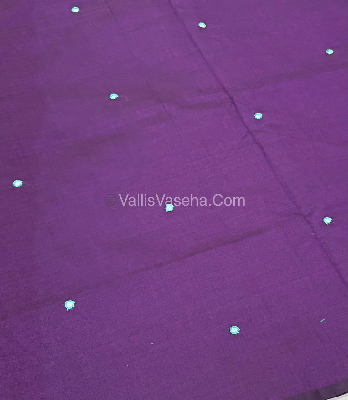 Poly Silk Mixed Cotton - Mirror Work Embroidery - Purple with Green - VVPCM001
