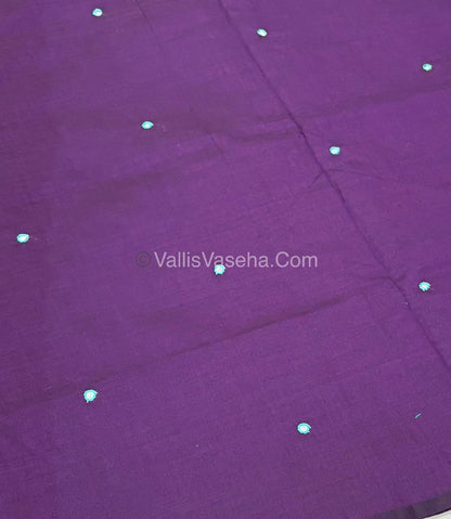 Poly Silk Mixed Cotton - Mirror Work Embroidery - Purple with Green - VVPCM001
