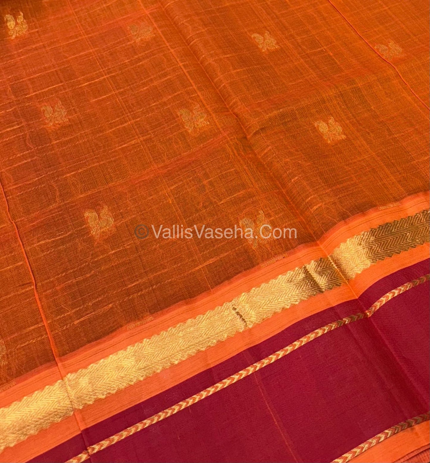 Pure Korvai Silk Cotton Green With Red & Orange - VVKSC020