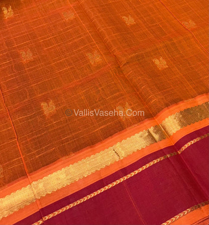 Pure Korvai Silk Cotton Green With Red & Orange - VVKSC020