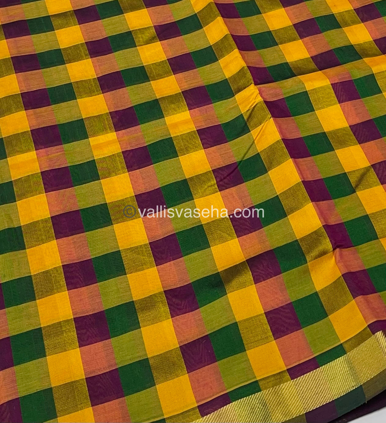 Pure Silk Cotton Saree - Pazhum Pazhamum Checks Design - VVPPSC01